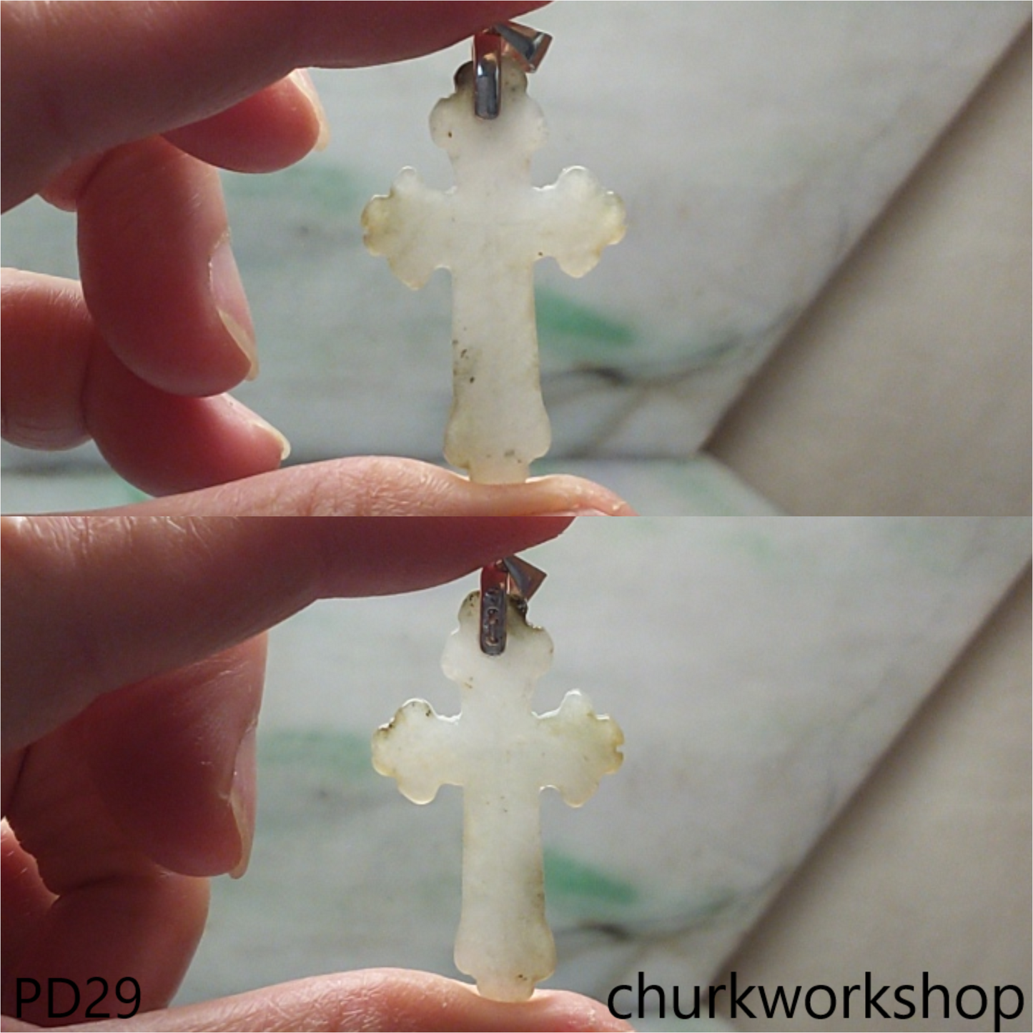 Light green jade cross pendant