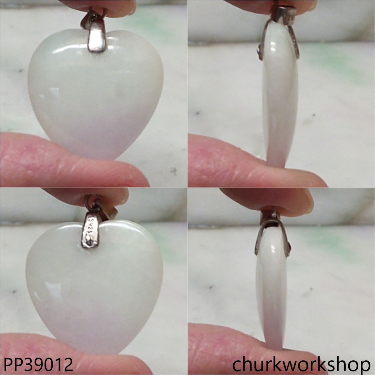 Pale lavender & green jade heart pendant