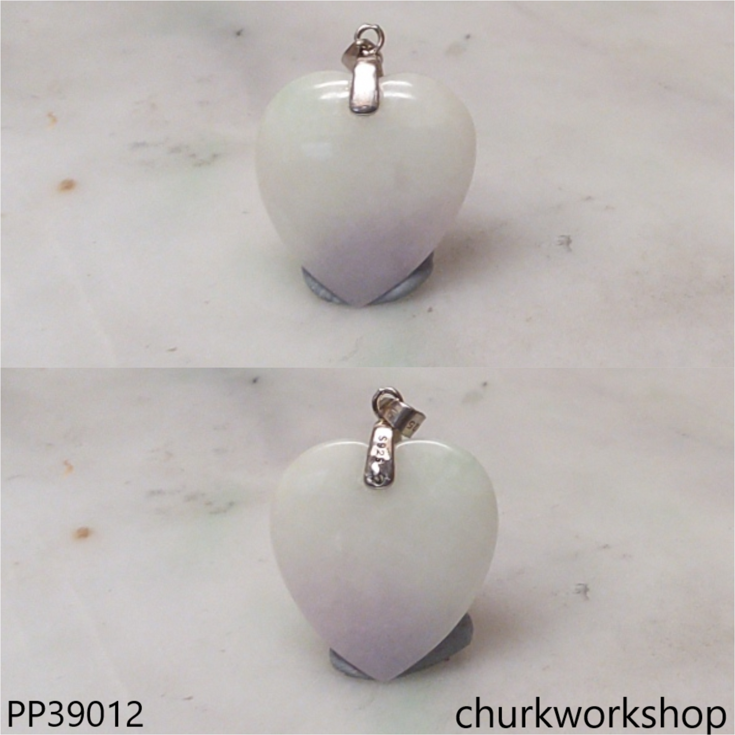 Pale lavender & green jade heart pendant