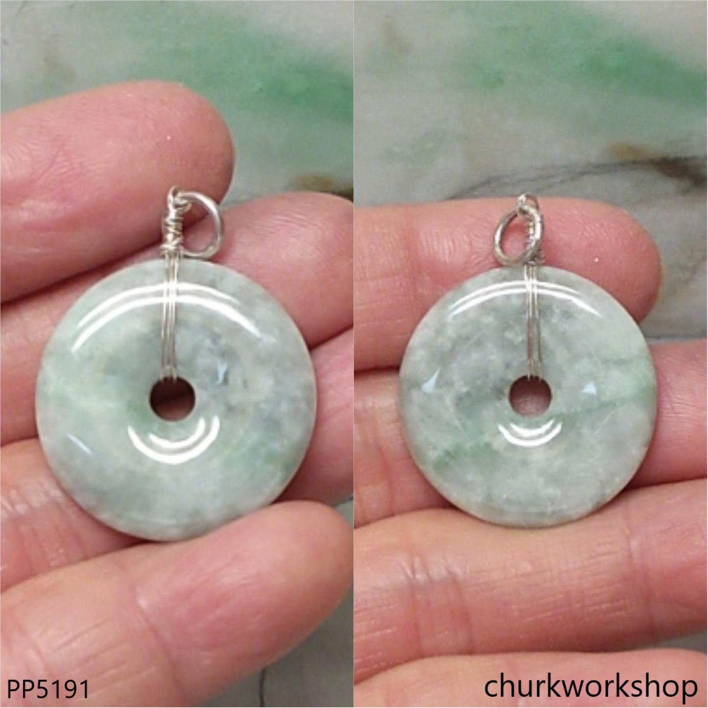 Grayish green jade Donut pendant