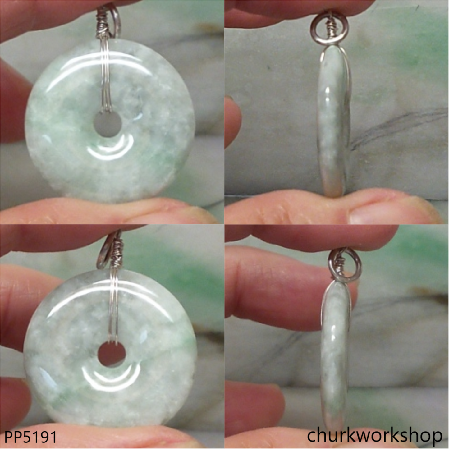 Grayish green jade Donut pendant