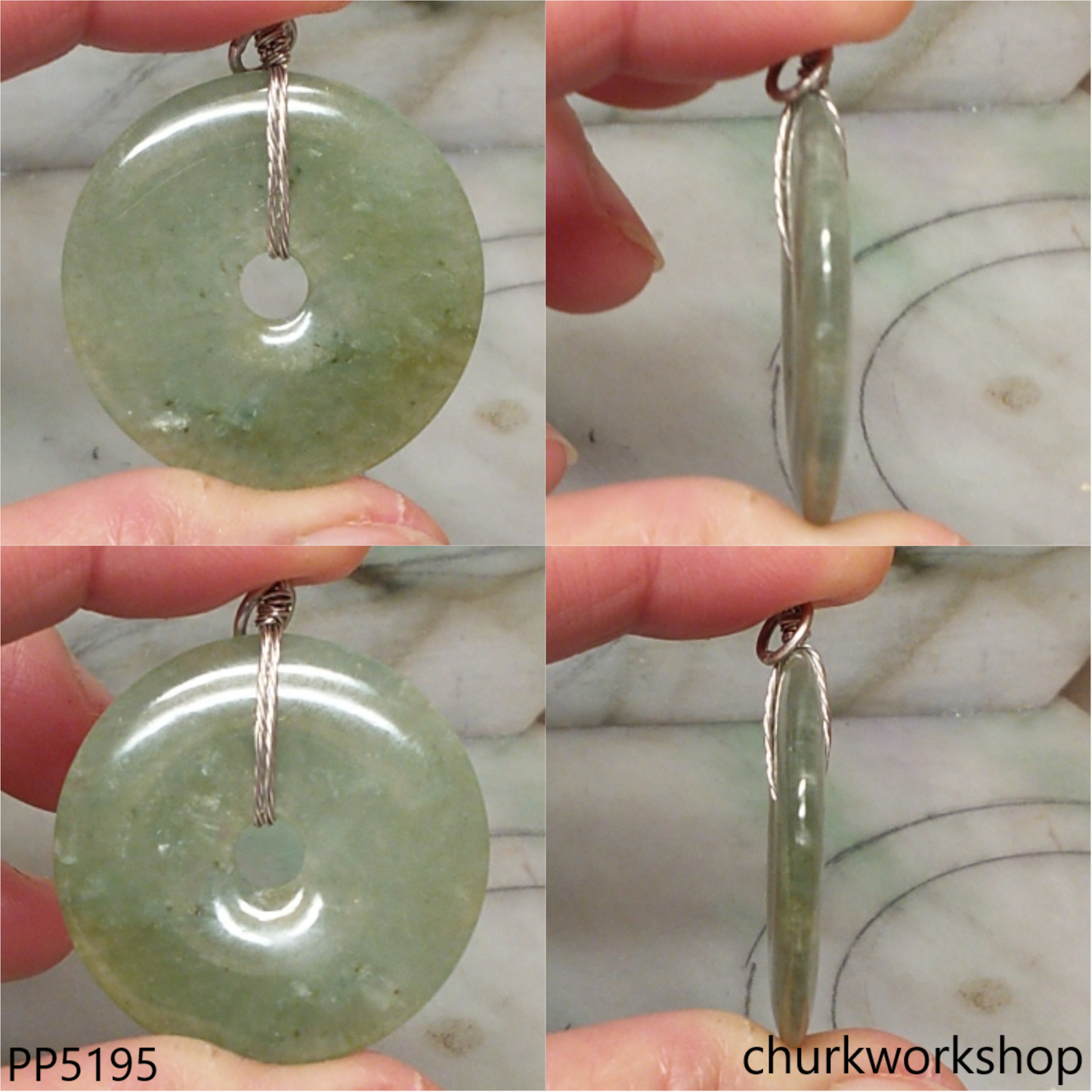 Bluish green jade Donut pendant