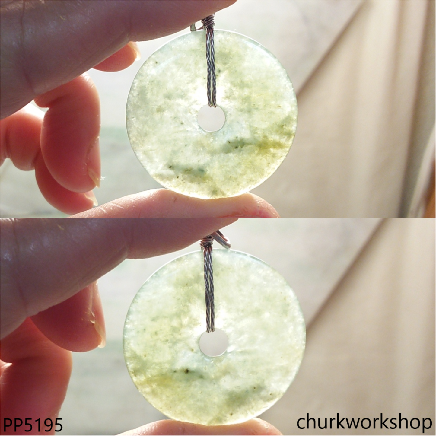 Bluish green jade Donut pendant
