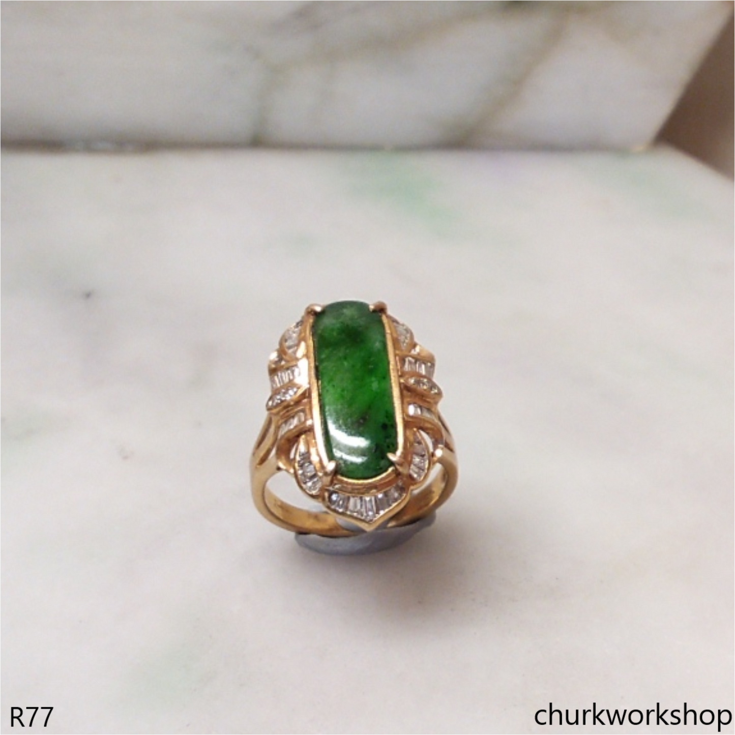 18K yellow gold diamond green jade ring
