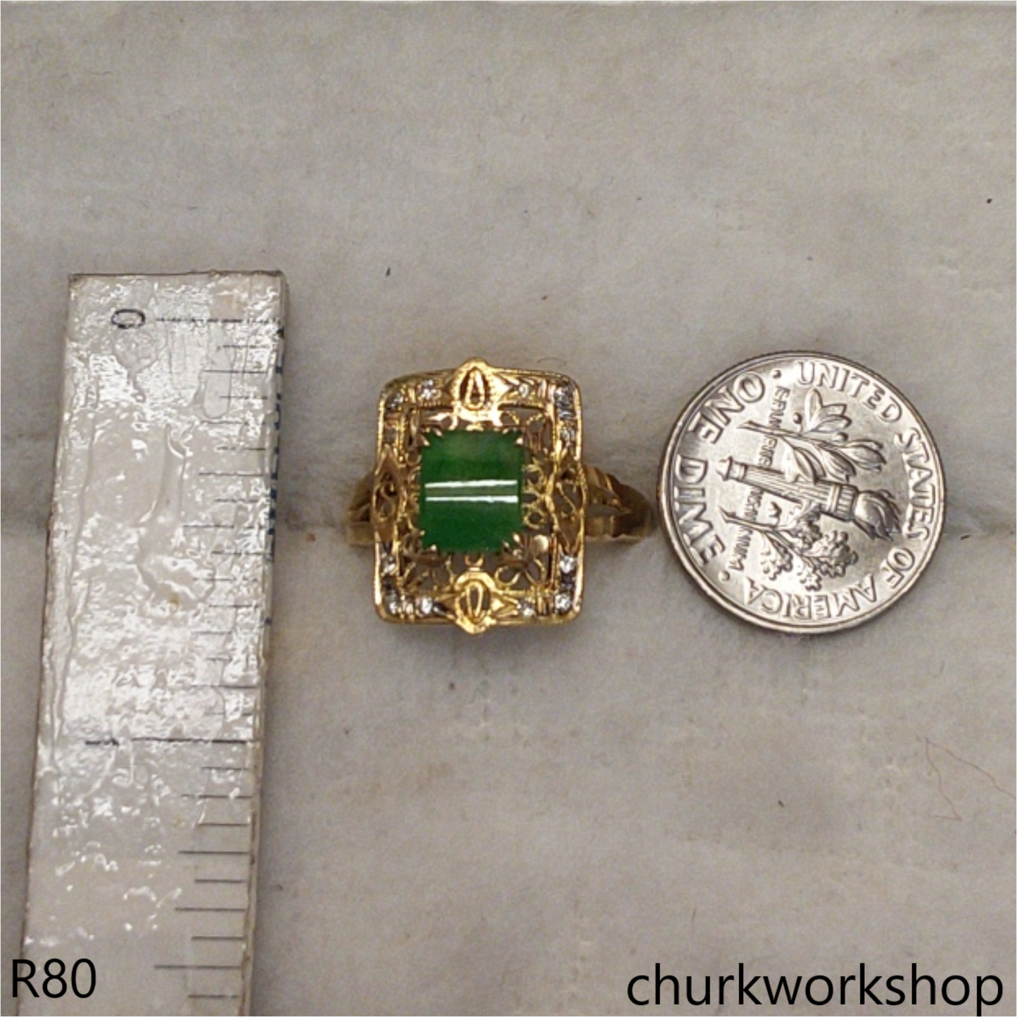 18K yellow gold diamond green jade ring