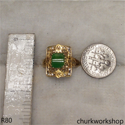 18K yellow gold diamond green jade ring