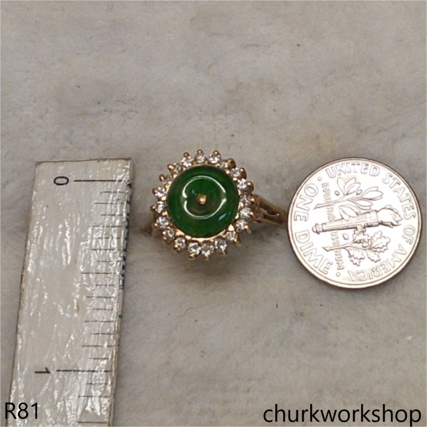 18K yellow gold diamond green jade ring