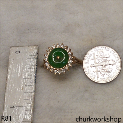 18K yellow gold diamond green jade ring