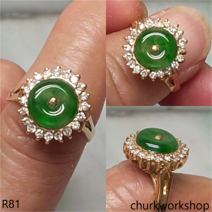 18K yellow gold diamond green jade ring