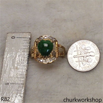 18K yellow gold diamond green jade heart ring