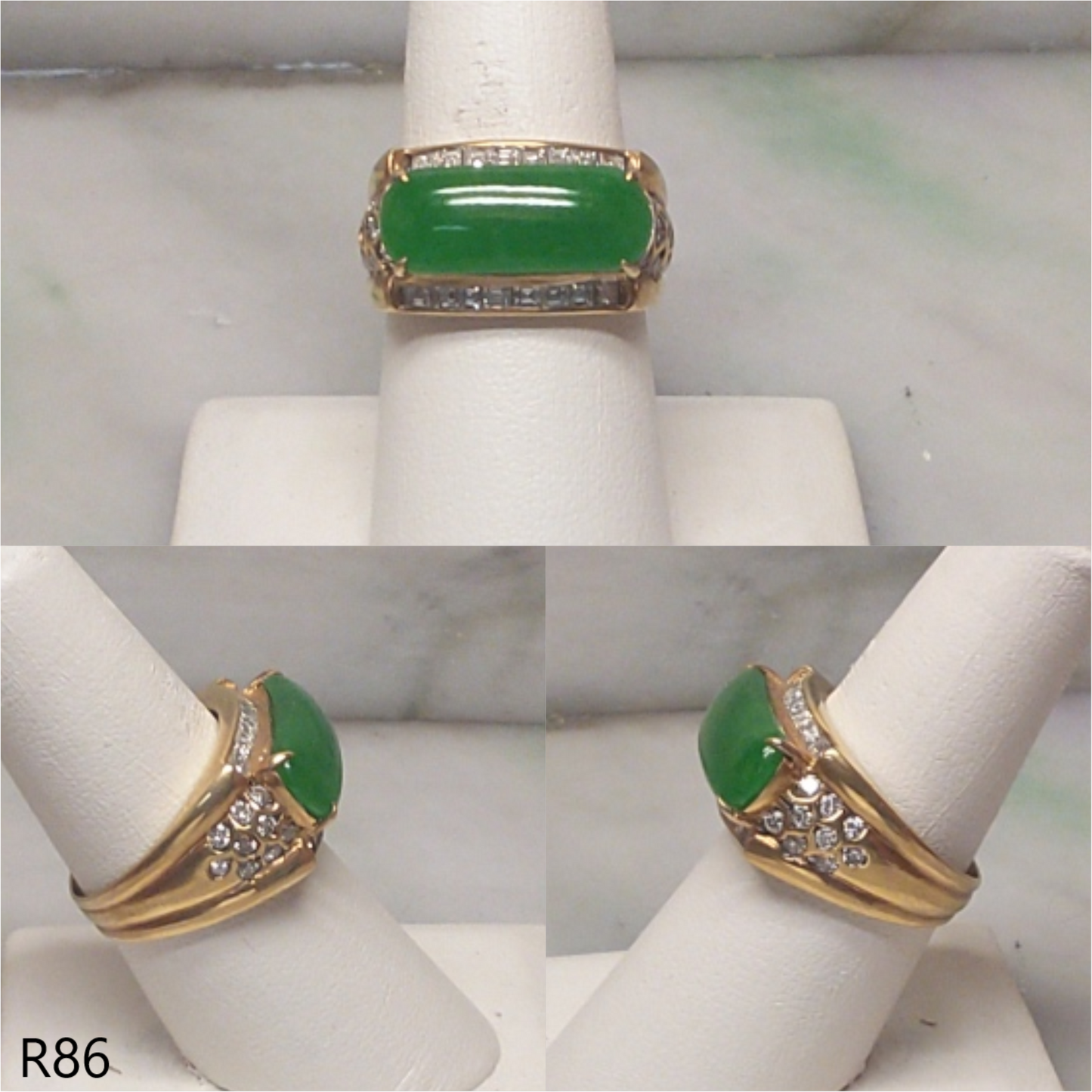 Green jade 18K diamond ring