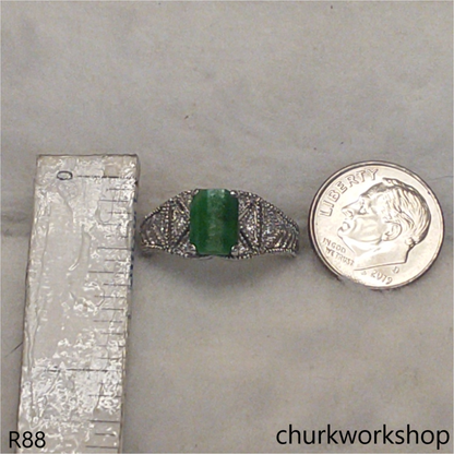 14k white gold green jade ring