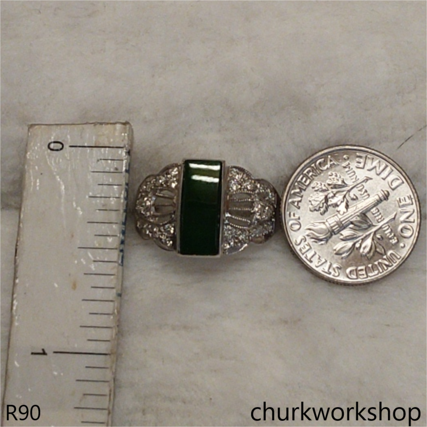 18k white gold deep green jade ring