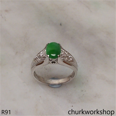 14K white gold diamond green jade ring