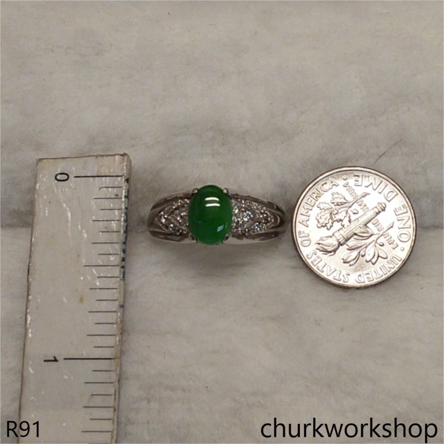 14K white gold diamond green jade ring