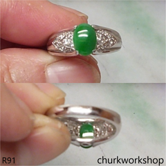 14K white gold diamond green jade ring