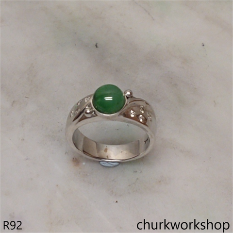 14K white gold diamond green jade ring