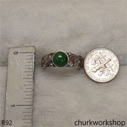 14K white gold diamond green jade ring