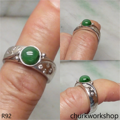 14K white gold diamond green jade ring