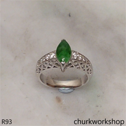 Green marquise jade 14k white gold ring