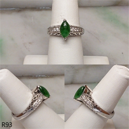 Green marquise jade 14k white gold ring