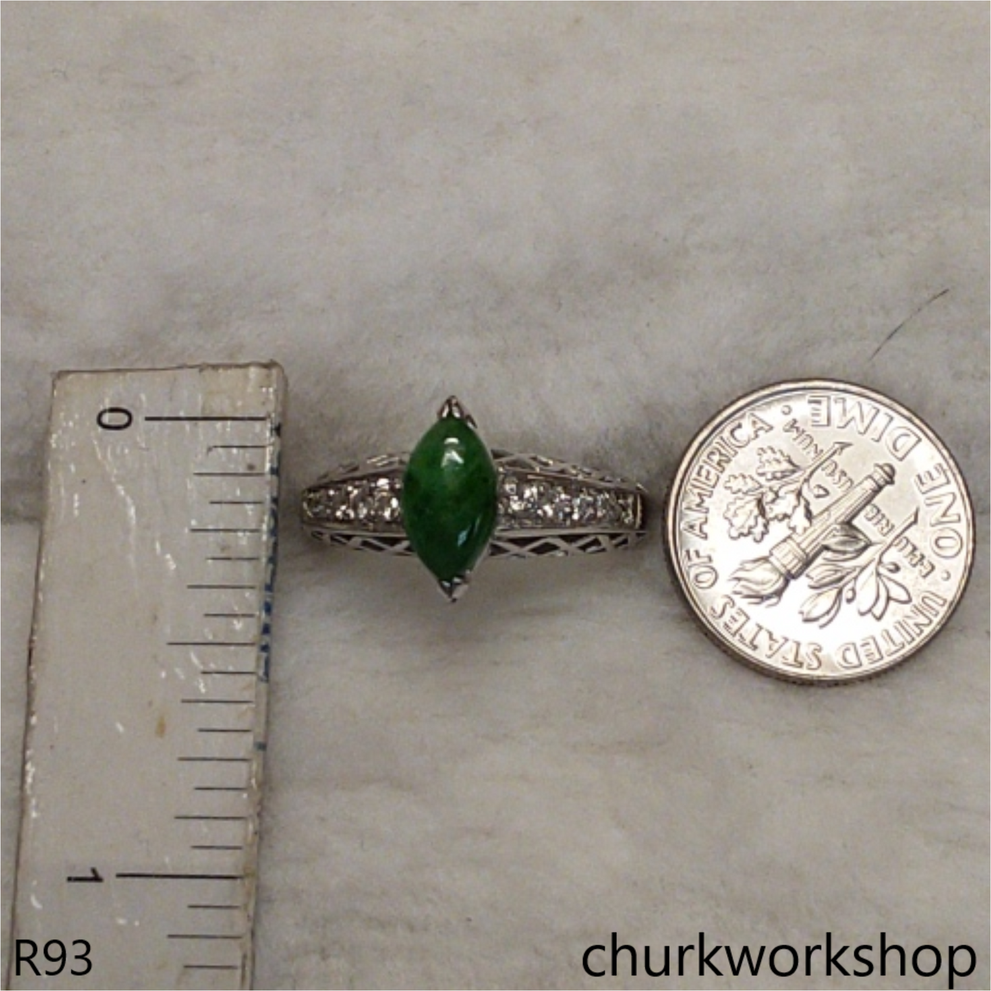 Green marquise jade 14k white gold ring