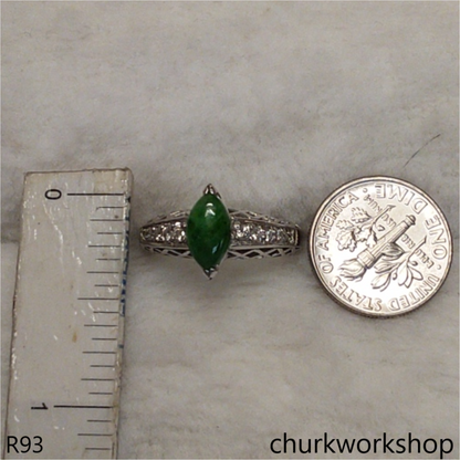 Green marquise jade 14k white gold ring