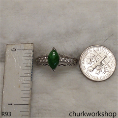 14K white gold diamon green jade ring