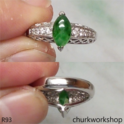 Green marquise jade 14k white gold ring