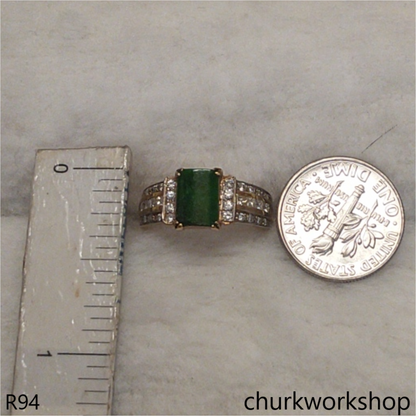 18K yellow gold diamond green jade ring