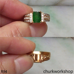 18K yellow gold diamond green jade ring