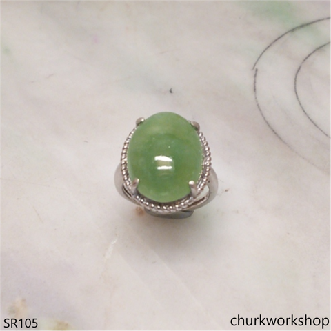 Green jade sterling silver ring
