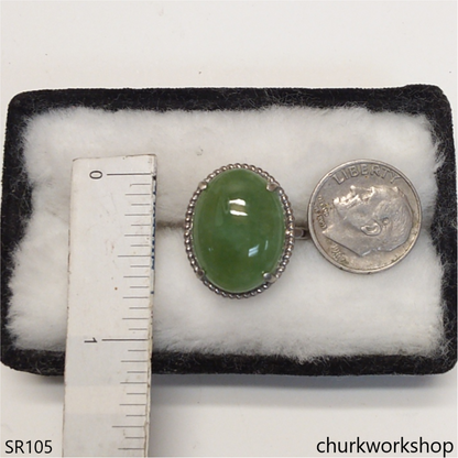 Green jade sterling silver ring