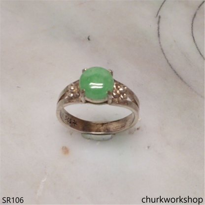 Green jade ring sterling silver