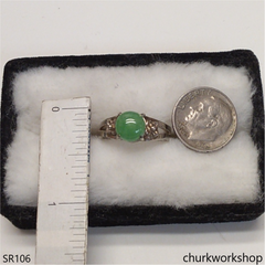 Green jade ring sterling silver