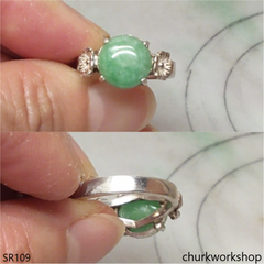 Green jade ring sterling silver