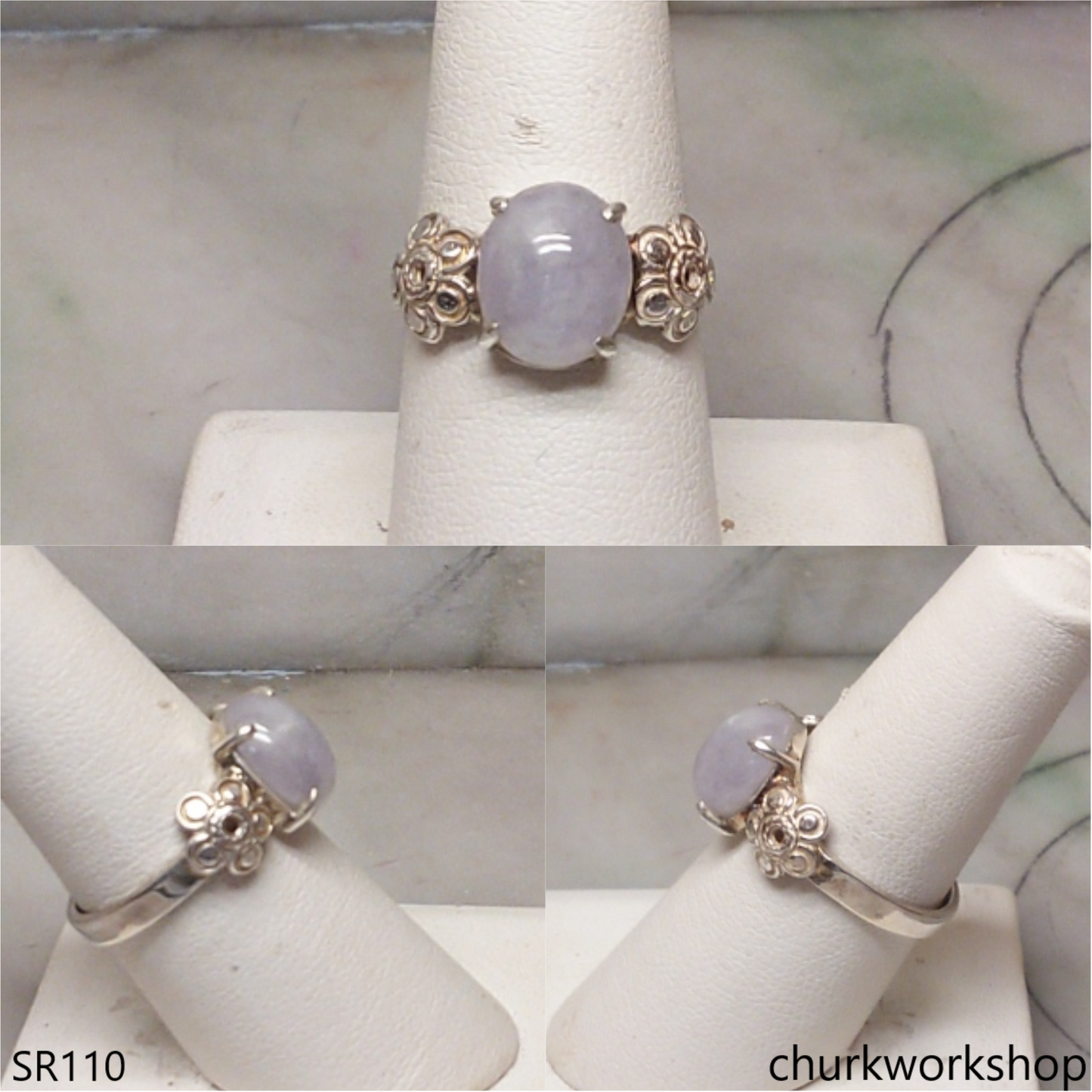 Lavender oval jade ring