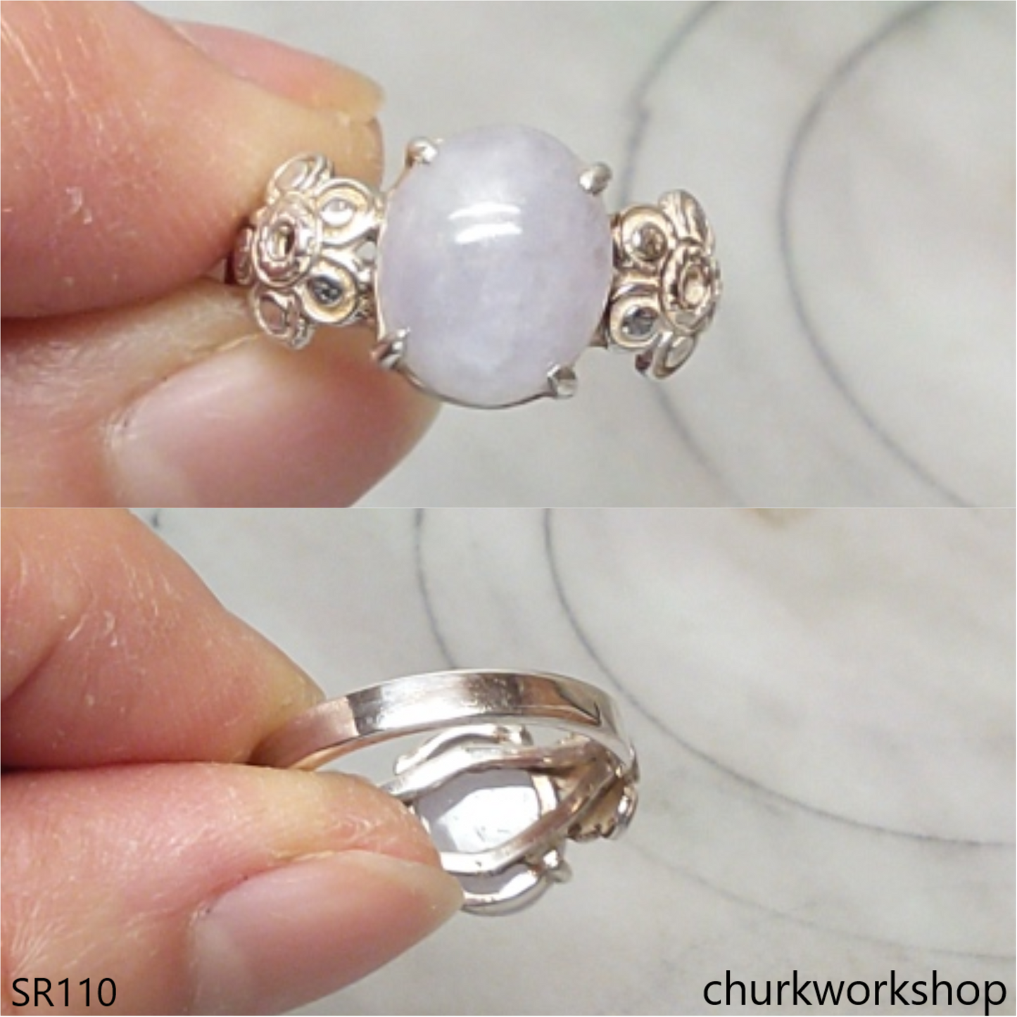 Lavender oval jade ring