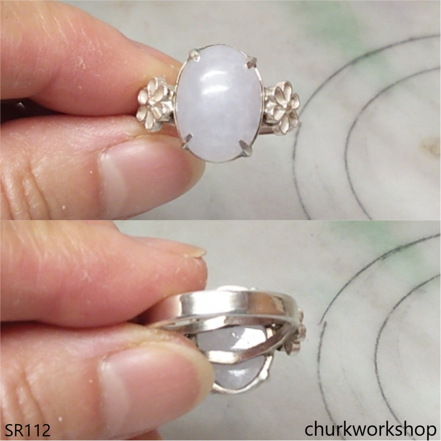 Lavender oval jade ring