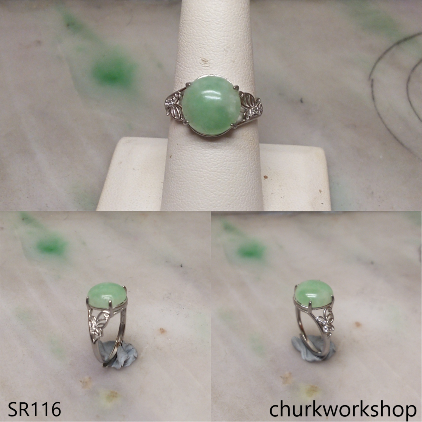 Green Half round jade ring