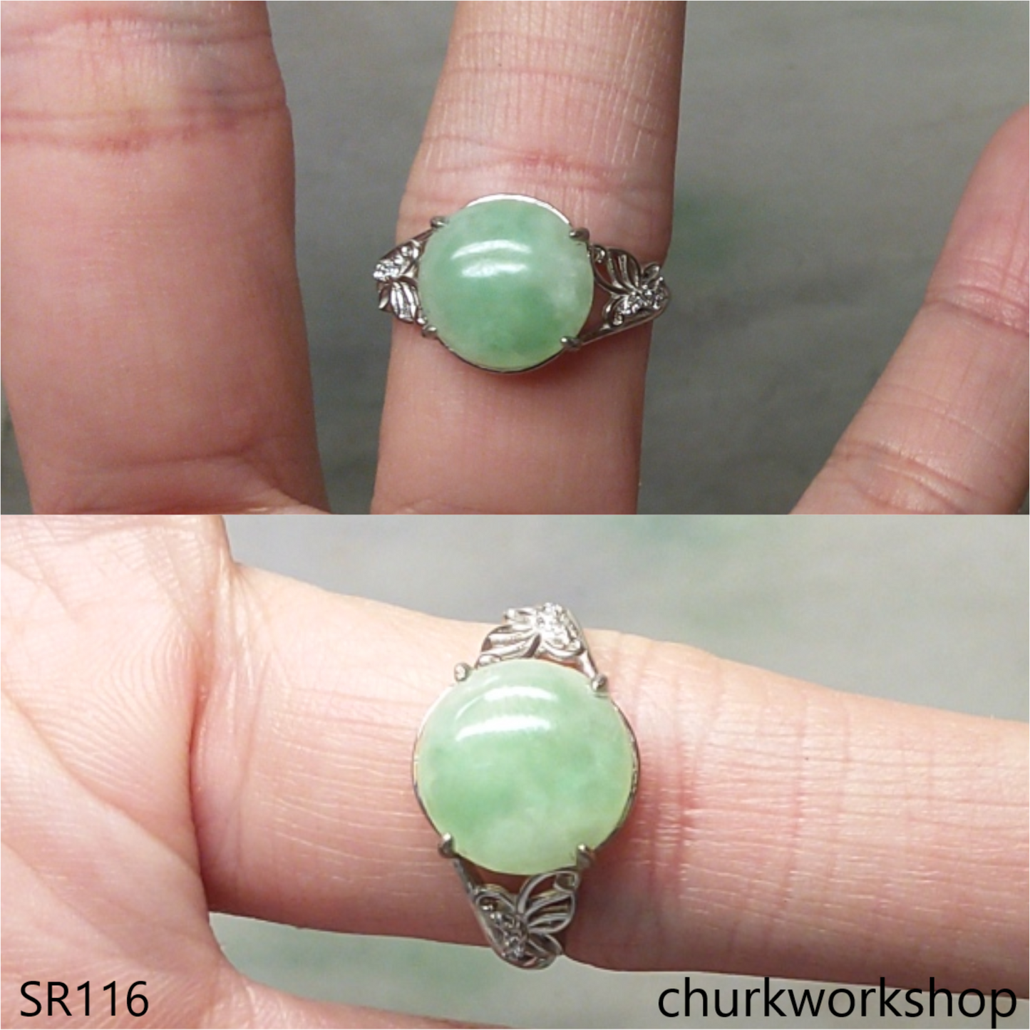 Green Half round jade ring