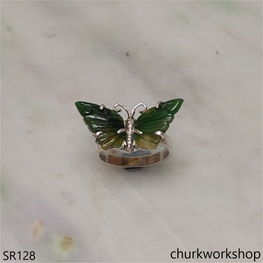Butterfly dark green jade ring