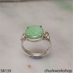 Green disc jade ring sterling silver