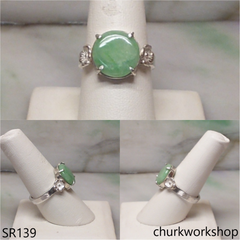 Green disc jade ring sterling silver