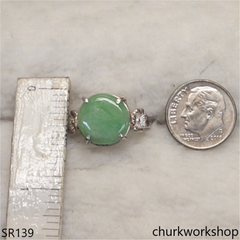 Green disc jade ring sterling silver
