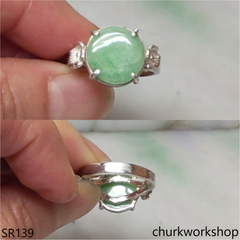 Green disc jade ring sterling silver