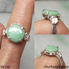 Green disc jade ring sterling silver