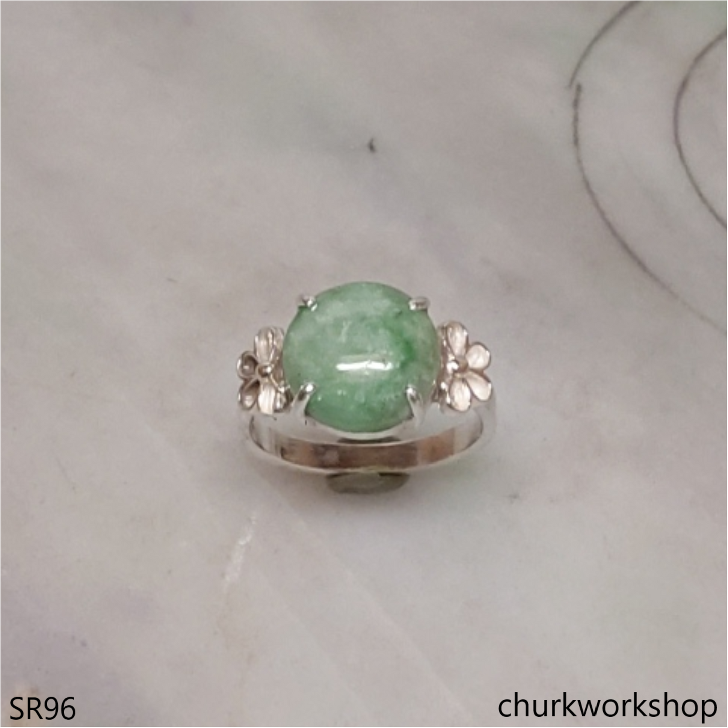 Light green jade ring sterling silver