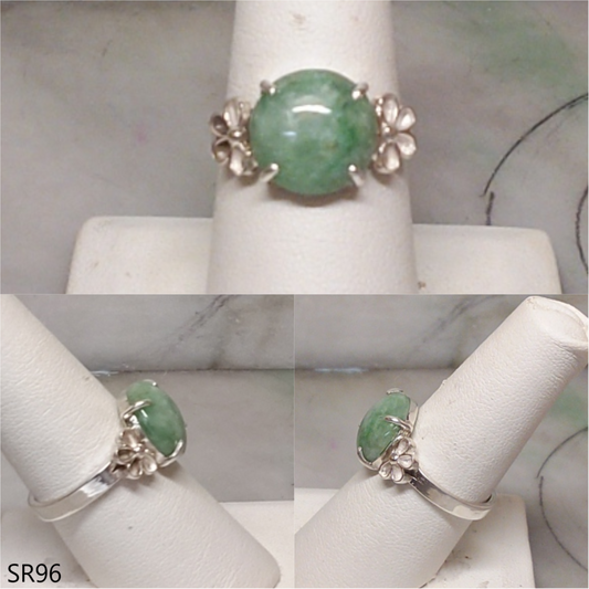 Light green jade ring sterling silver