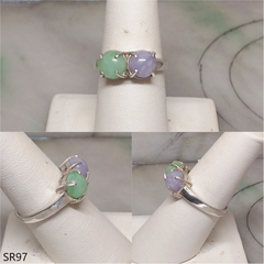 Light green & lavender jade ring sterling silver